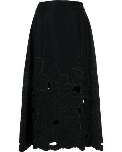 Elie Saab Cut-out Floral-detail Midi Skirt - Black