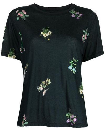 Cynthia Rowley Floral-print Cotton T-shirt - Black