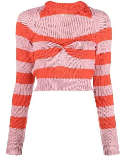 Marni Striped Jumper With Cut-out Detail - Red