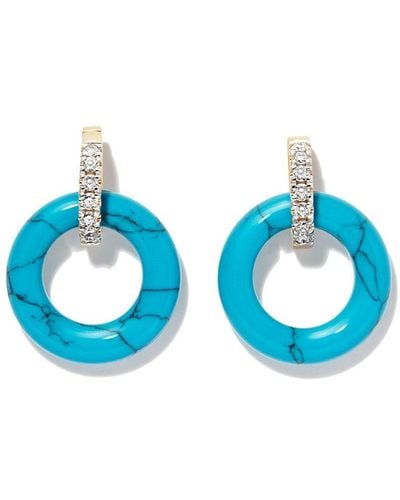Mateo 14kt Yellow Gold Diamond And Turquoise Drop Earrings - Blue