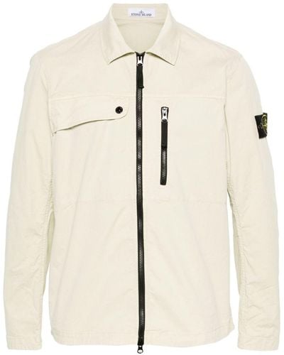 Stone Island Compass-patch Cotton Shirt Jacket - Natural
