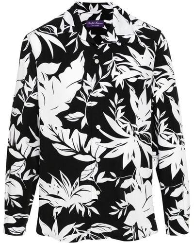 Ralph Lauren Purple Label Leaf-print Camp Shirt - Black