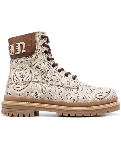 Philipp Plein Paisley-print Leather Ankle Boots - Brown