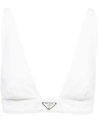 Prada Triangle-logo Denim Bralette - White