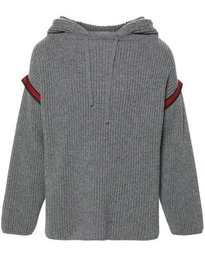 Gucci Sweat-shirt a capuche Web Stripe en laine et cachemire - Gris