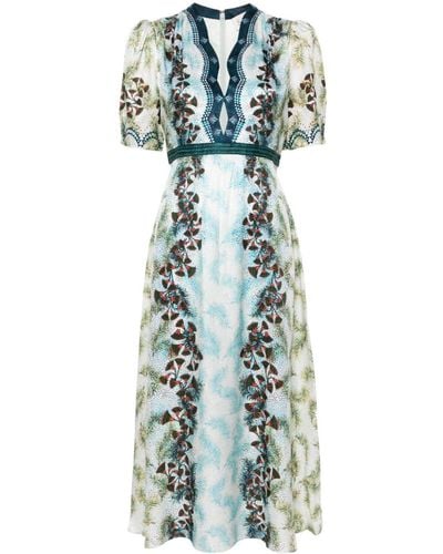 Saloni Botanical-print Silk Maxi Dress - Blue
