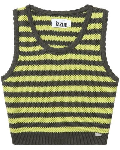 Izzue Knitted Striped Cotton Top - Green