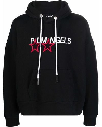 Palm Angels Stars Logo-embroidered Hoodie - Black