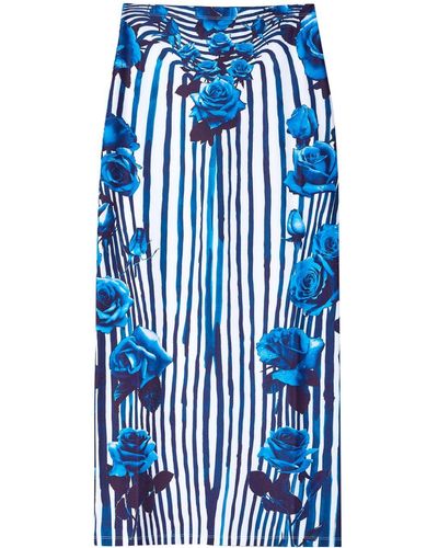 Jean Paul Gaultier Flower Body Morphing Striped Midi Skirt - Blue