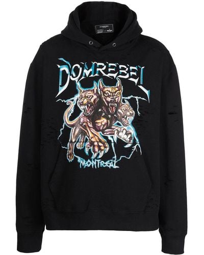 DOMREBEL Canine Graphic-print Pullover Hoodie - Black