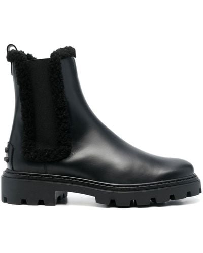 Tod's Leather Faux-shearling Trim Boots - Black