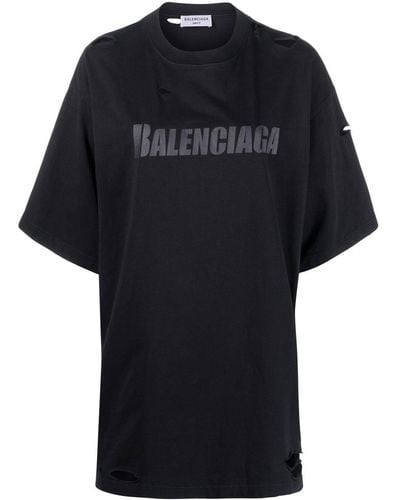 Balenciaga ダメージ ロゴ Tシャツ - ブラック