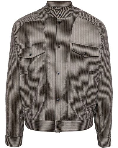 Emporio Armani Striped Cotton Blouson Jacket - Gray