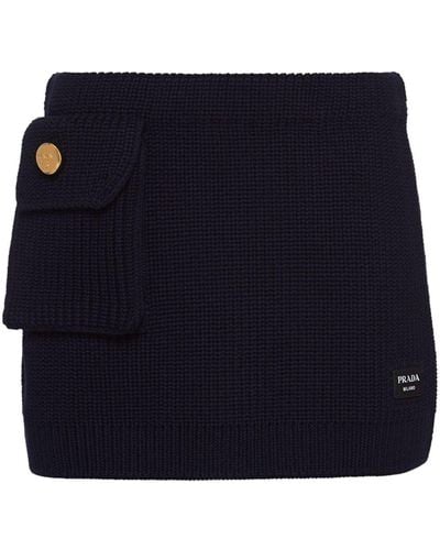 Prada Ribbed-knit Wool Miniskirt - Blue