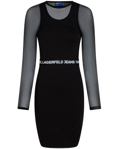 Karl Lagerfeld Logo Waistband Mesh Minidress - Black