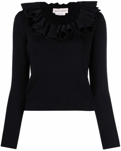 Alexander McQueen Ruffle-neck Sweater - Black