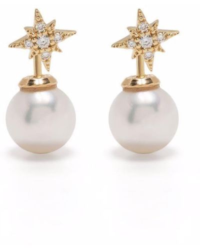 Mizuki Orecchini di perle piccoli in oro 14kt con diamanti - Metallizzato