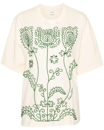 Nanushka Wren Floral-embroidered T-shirt - Natural