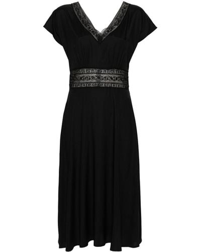 P.A.R.O.S.H. Lace-trim Silk Midi Dress - Black