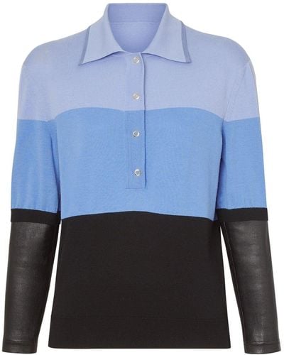 Burberry Langärmeliges Poloshirt aus Wolle mit Lammlederdetail - Blau