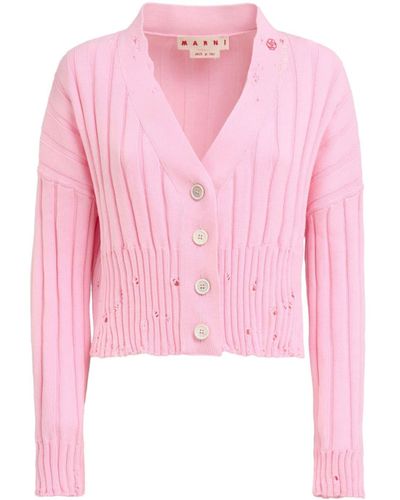 Marni Distressed Cropped Cotton Cardigan - Pink