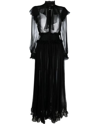 Roberto Cavalli Ruffled Silk Organza Maxi Dress - Black