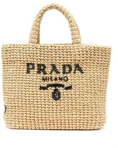 Prada Logo-embroidered Straw Tote Bag - Naturel