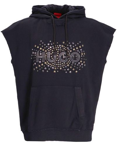 HUGO Mouwloze Hoodie Met Verfraaid Logo - Blauw