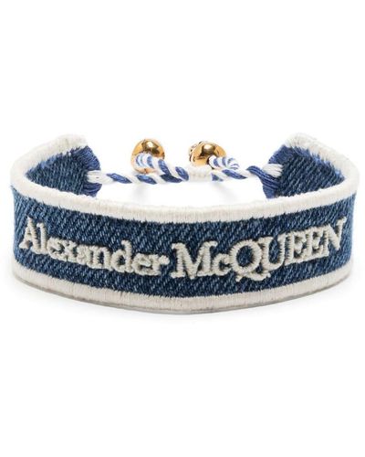 Alexander McQueen Skull-charm Embroidered Bracelet - Blue