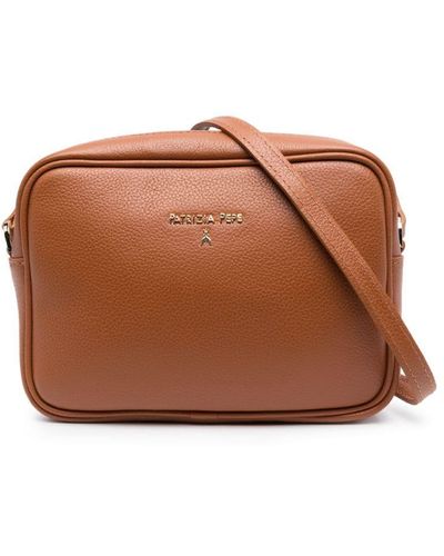 Patrizia Pepe Logo-embellished Leather Crossbody Bag - Brown