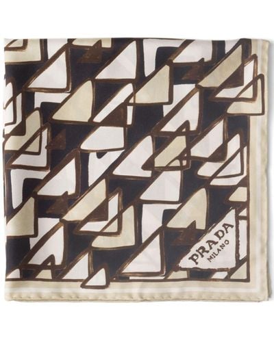 Prada Geometric-print Silk Scarf - Metallic