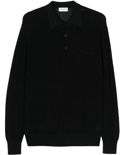 Ballantyne Cotton Long-sleeved Polo Shirt - Black