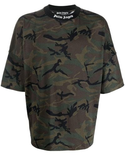 Palm Angels Camiseta con motivo militar - Negro