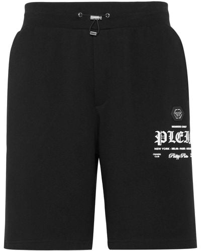 Philipp Plein Pantalones cortos de chándal con logo en relieve - Negro