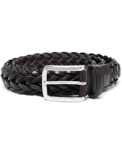 Canali Interwoven Leather Belt - Black