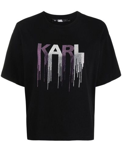 Karl Lagerfeld T-shirt strassé à logo imprimé - Noir