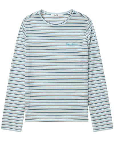 SJYP Striped Cotton-blend T-shirt - Blue