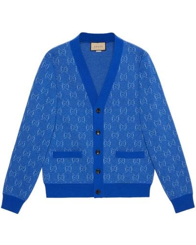 Gucci GG Jacquard Wool Cardigan - Blue