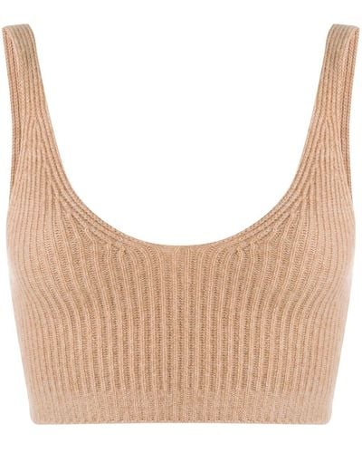 Cashmere In Love Reese Ribbed-knit Cropped Vest - Natural