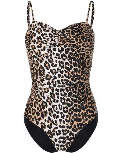 Ganni Badeanzug mit Leoparden-Print - Schwarz
