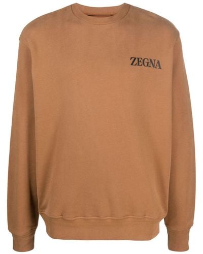 Zegna Logo-embossed Cotton Sweatshirt - Brown