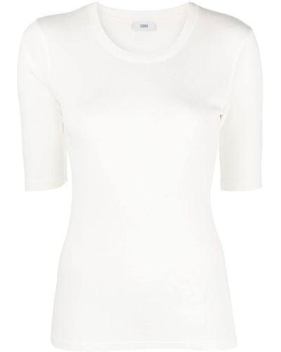Closed Round-Neck Short-Sleeved T-Shirt - White