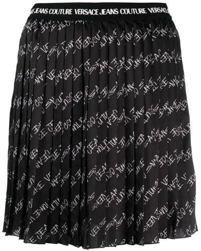 Versace Fully-pleated Logo-print Miniskirt - Black