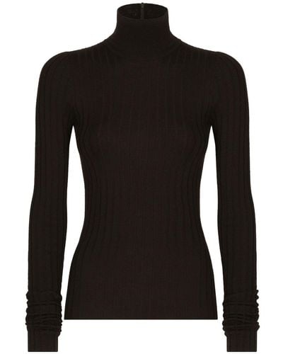 Dolce & Gabbana Gerippter Pullover mit Stehkragen - Schwarz