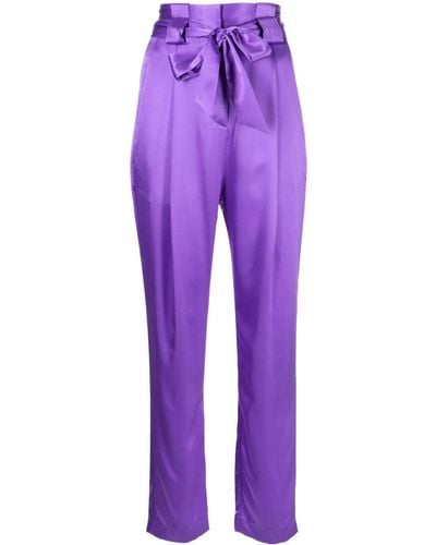 Michelle Mason High-waisted Pleated Silk Trousers - Purple