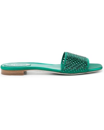 Rene Caovilla Crystal-embellished Flat Leather Sandals - Green