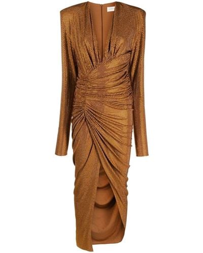 Alexandre Vauthier Microcrystal-embellished Ruched Gown - Brown