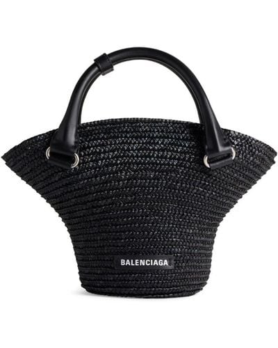 Balenciaga Braided-raffia Mini Tote Bag - Black