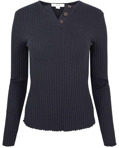 Vince Henley Ribbed Sweatshirt - Blue