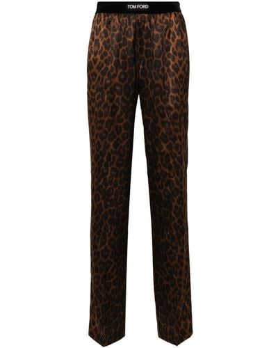 Tom Ford Leopard-print Silk Pyjama Bottoms - Brown